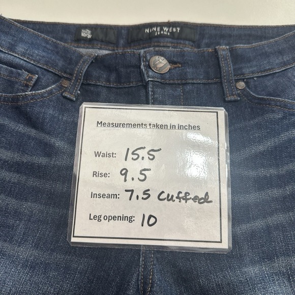 Nine West Jean Blue Denim Cuffed Shorts Whiskered Medium Wash Stretch Womens 10 - Picture 9 of 9